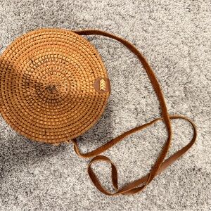 Brown Woven Round Crossbody Bag